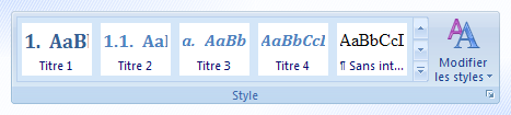 Palette des styles dans Microsoft Word 2007
